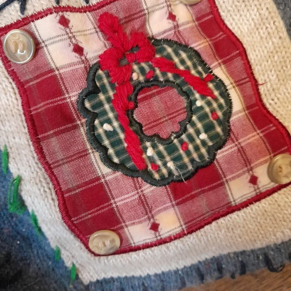 Vintage Womens Embroidered Patchwork Holiday 3D Christmas Zip Size XL Cardigan